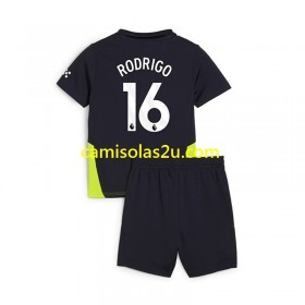 Camisolas de futebol Manchester City RODRIGO 16 Criança Equipamento Alternativa 2024/25 Manga Curta